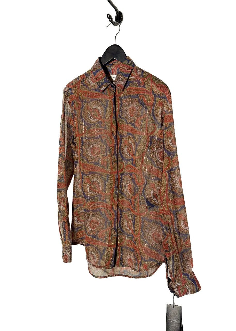 Yves Saint Laurent Saint Laurent FW18 Paisley Metallic Silk Sheer Blouse Size XS / US 0-2 / IT 36-38 - 2 Thumbnail
