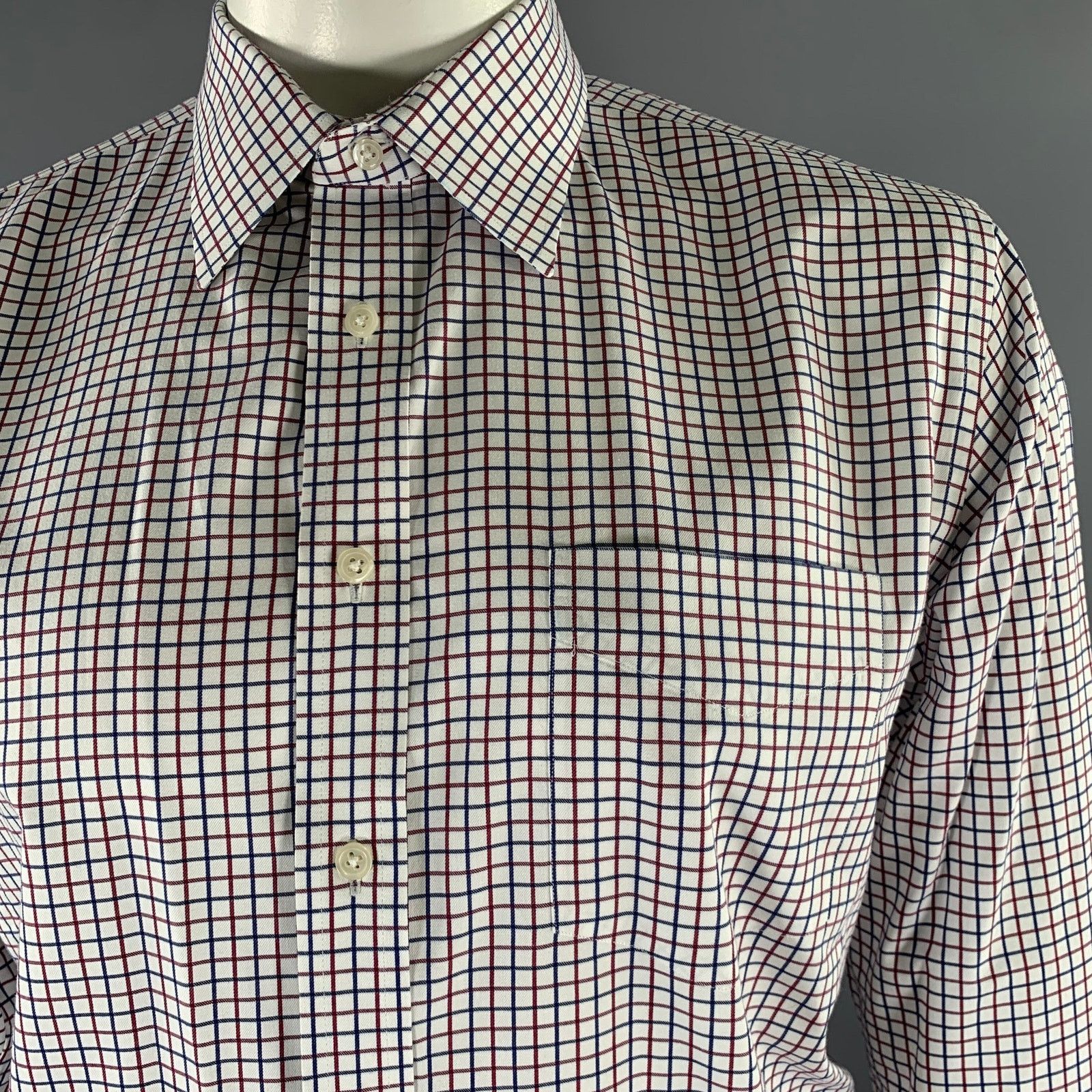 Lord & Taylor LORDS TAYLOR White Navy Red Check French Cuff LS Shirt Size US L / EU 52-54 / 3 - 2 Thumbnail