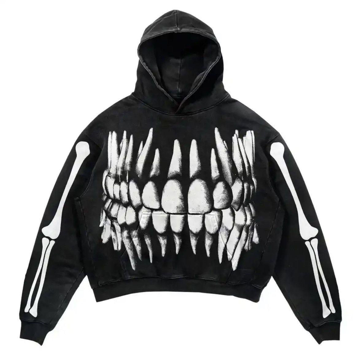 image of Coloured Cable Knit Sweater Y2K Oversized Bones Print Hoodies in Black, Men's (Size 2XL)