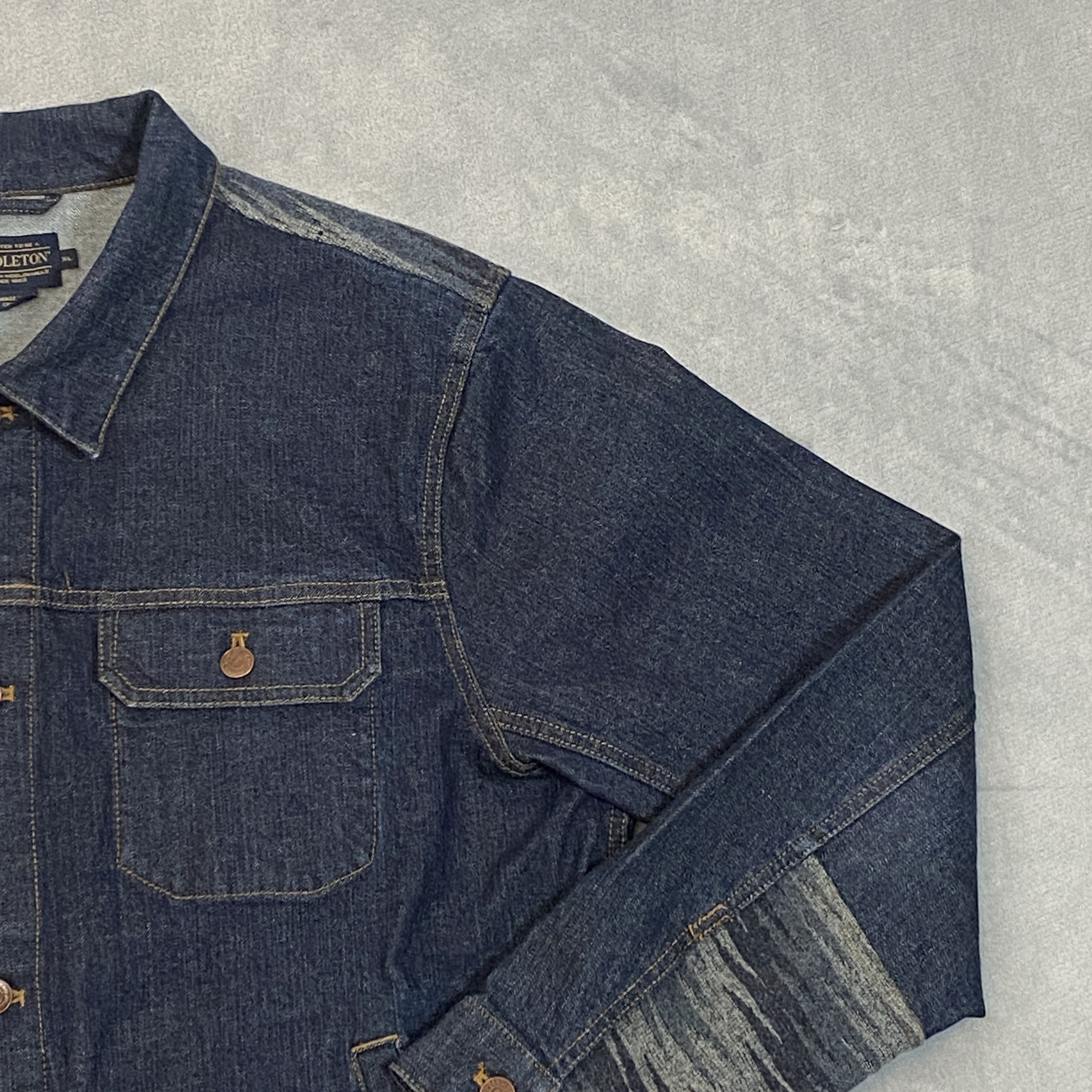 Pendleton × Vintage Denim Trucker Jacket Men XL Blue Aztec Navajo Wool Panels Size US XL / EU 56 / 4 - 6 Thumbnail