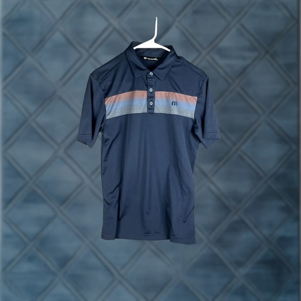 TravisMathew TravisMathew Polo Shirt Mens Small Navy Stripe Logo Performance Golf Shirt Size US S / EU 44-46 / 1 - 1 Thumbnail