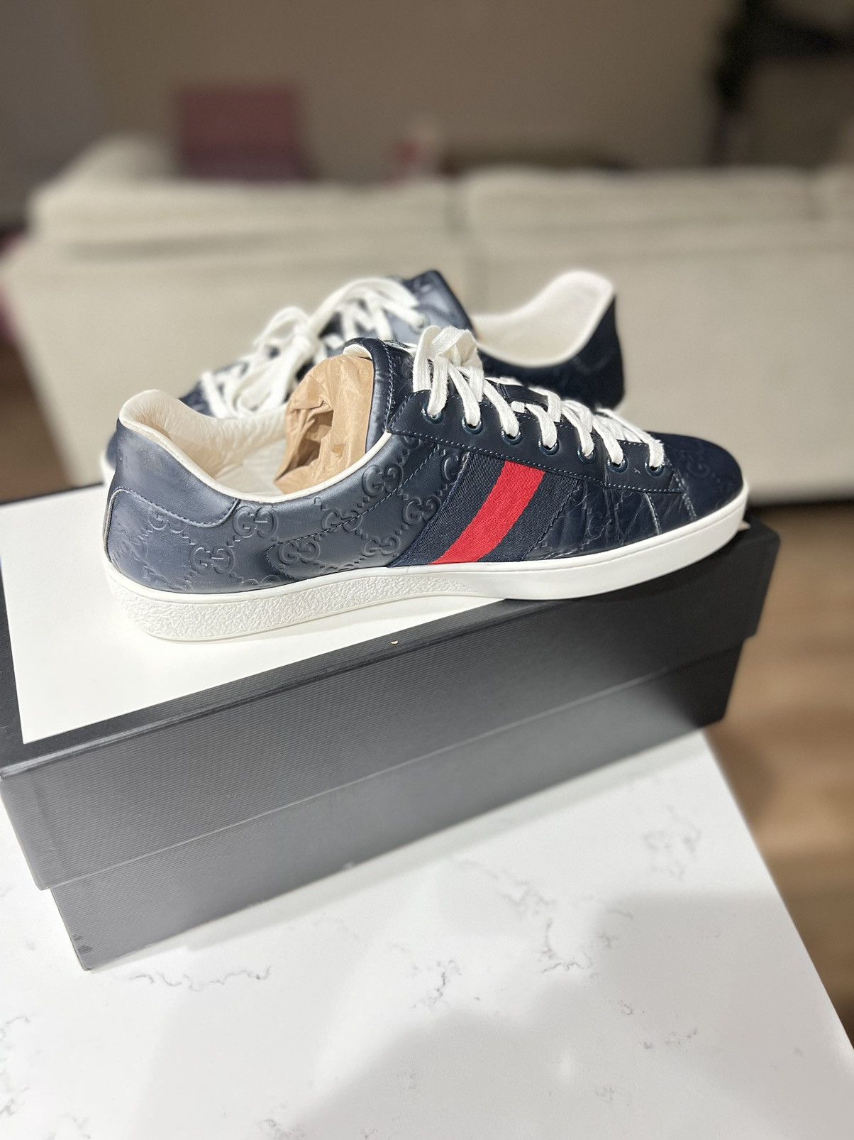 Gucci Gucci Ace Navy Monogram Size US 10.5 / EU 43-44 - 2 Thumbnail