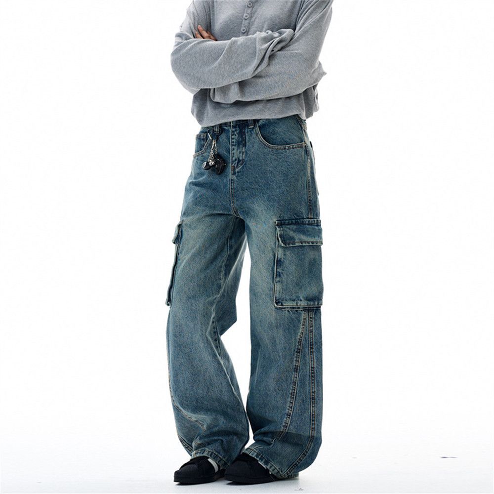 Vintage Distressed, washed punk retro men's loose-fitting work jeans Size US 32 / EU 48 - 2 Thumbnail