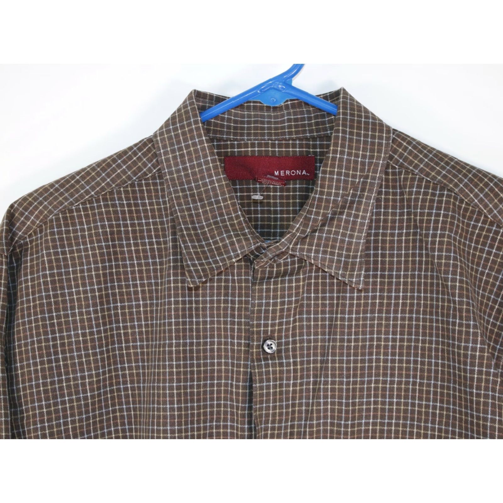 Merona Merona Shirt Adult XL Brown Check Cotton Button-Up Long Sleeve Mens Size US XL / EU 56 / 4 - 2 Thumbnail