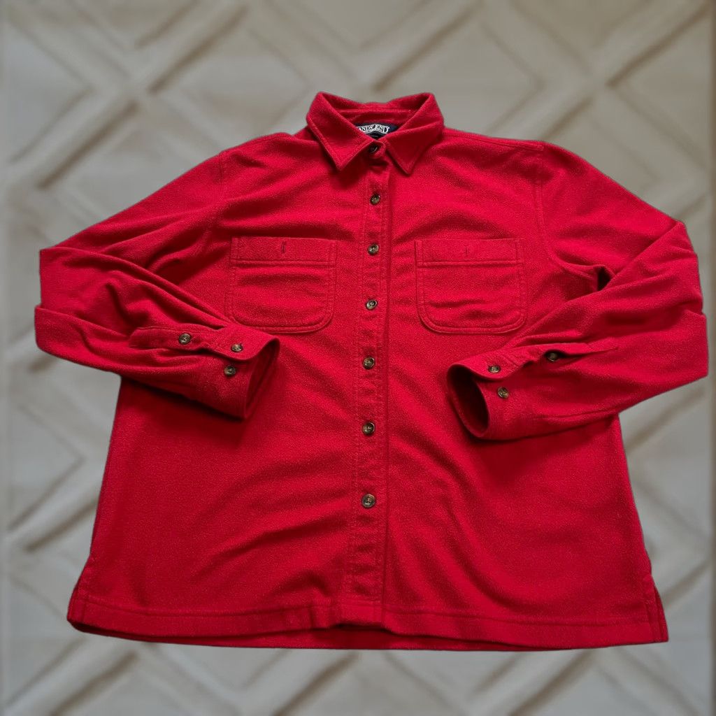 Lands' End Lands' End Fleece Jacket Womens Medium 10-12 Red Casual Outdoor Button Up Collared Size M / US 6-8 / IT 42-44 - 1 Thumbnail