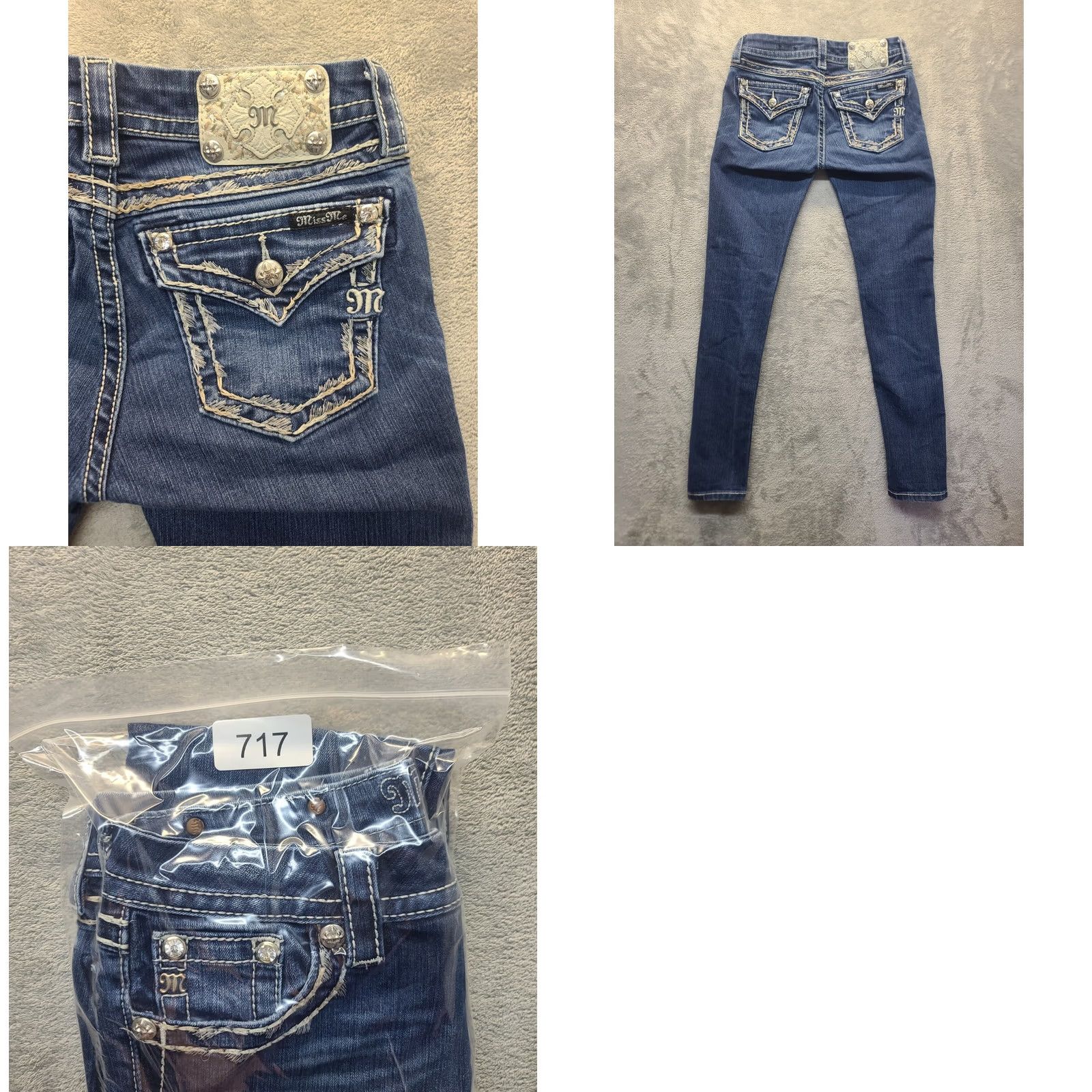 Miss Me Miss Me Jeans Womens 26x30 Mid Rise Skinny Stretch Denim Embroidered Embellished Size 26" / US 2 / IT 38 - 9 Thumbnail