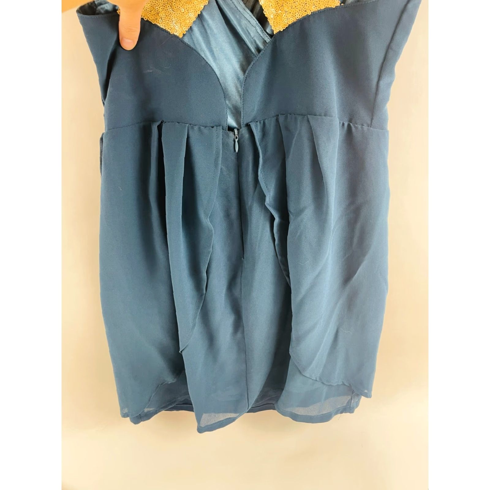 Altea CALS Cocktail Dress Women's Size L Teal Gold Sequin Above the Knee Cross Back Size L / US 10 / IT 46 - 6 Thumbnail