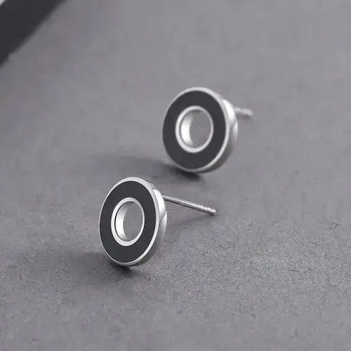 Jewelry Black Round Circle Stud Earrings for Men Women,Punk Hip Hop Size ONE SIZE - 5 Thumbnail