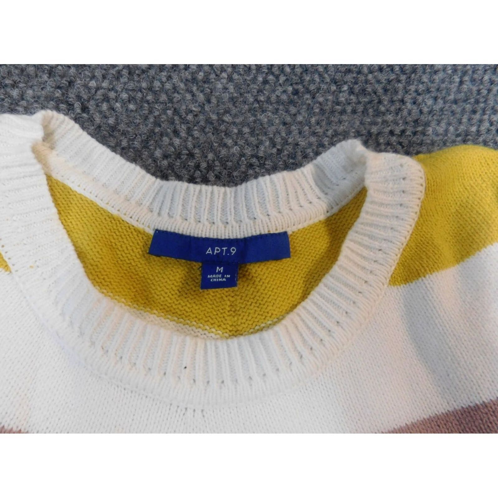 Apt. 9 Apt 9 Womens Sweater M Pullover White Striped Open-Knit Raglan Sleeve Crew Neck Stretch Button Regular Women Mens? Size M / US 6-8 / IT 42-44 - 4 Thumbnail