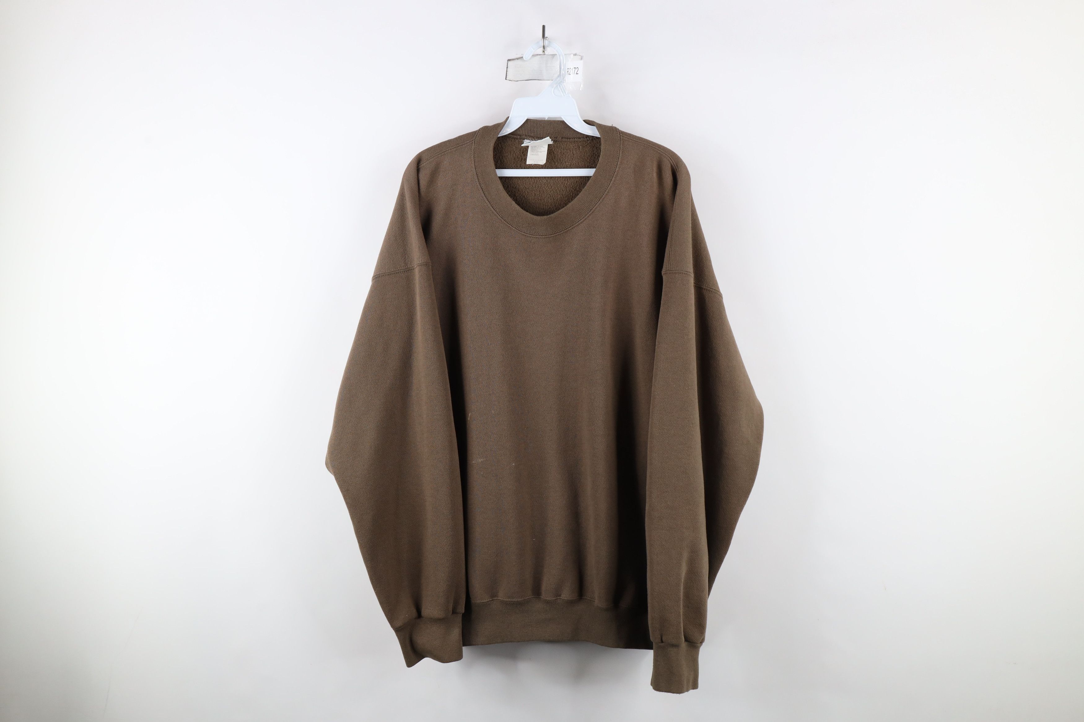 Vintage Vintage 90s Streetwear Blank Crewneck Sweatshirt Brown USA Size US XXL / EU 58 / 5 - 1 Thumbnail