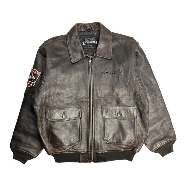 image of Vintage Avirex Ground Zero Leather Flight Jacket in Brown, Men's (Size XL)