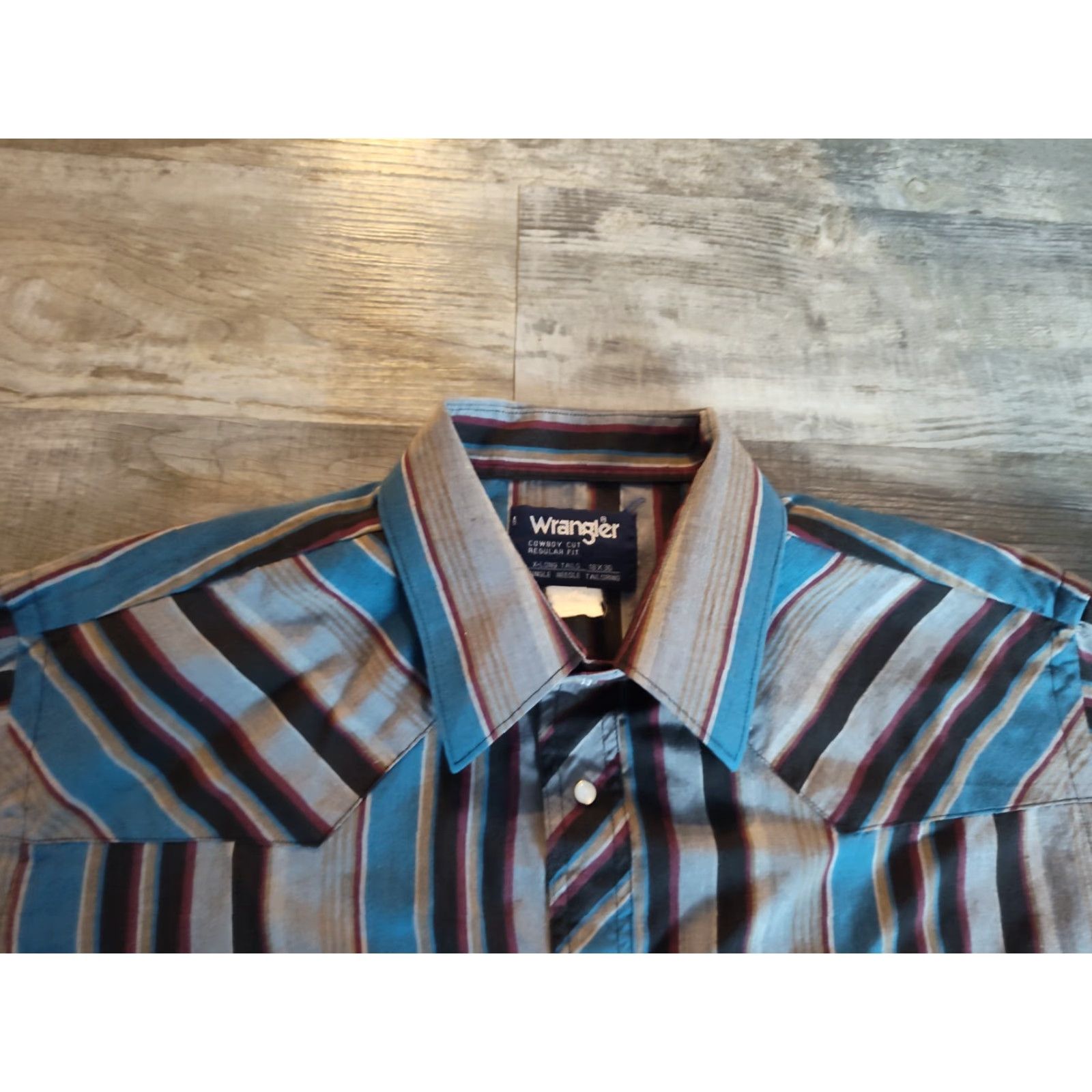Wrangler VINTAGE Wrangler Pearl Snap Shirt Mens 18X36 X-Long Tail Plaid Blue Multi USA Cowboy Cut Shirt Mens Size US XXL / EU 58 / 5 - 6 Thumbnail