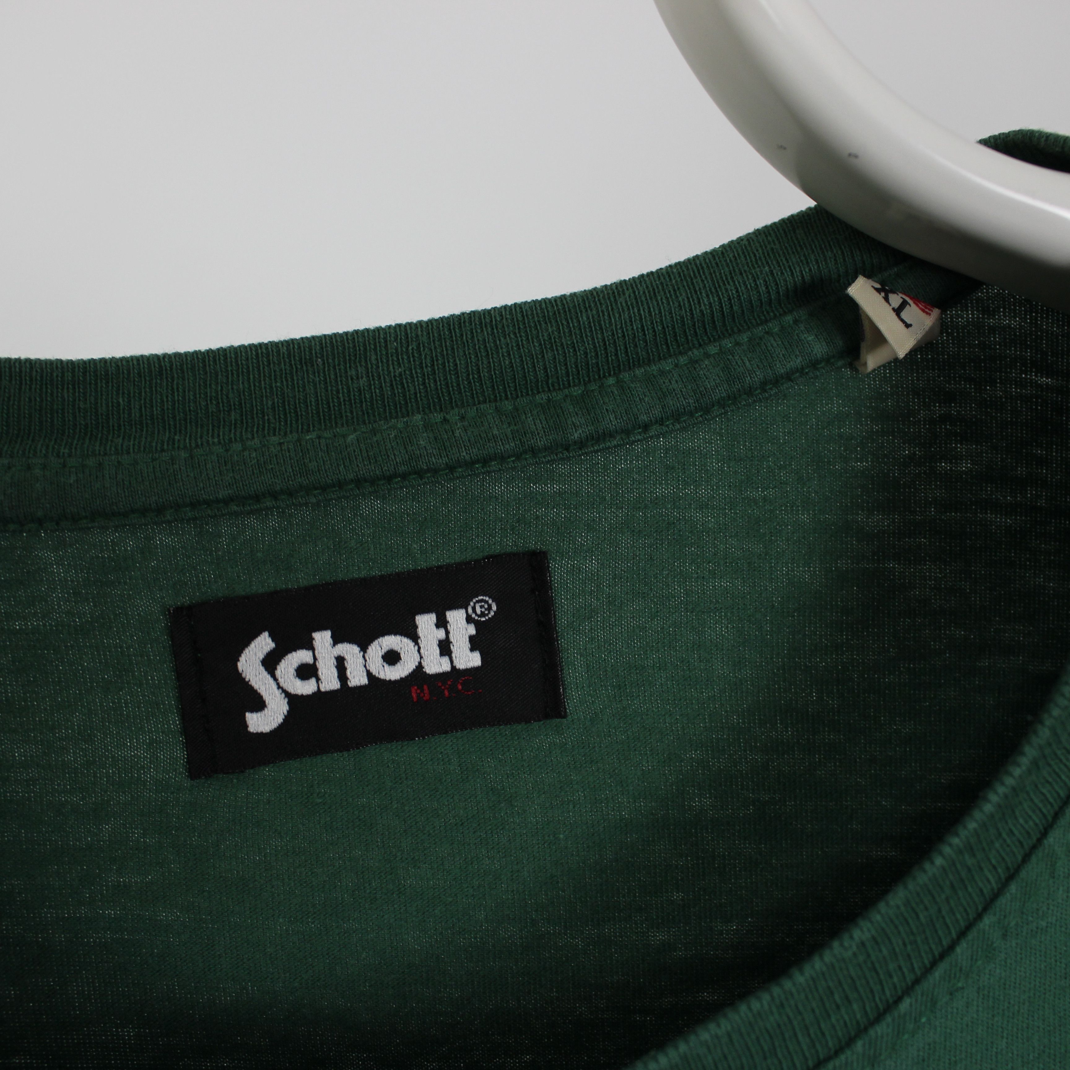 Schott Schott t shirt tee centr logo L XL green cotton Boston Size US XL / EU 56 / 4 - 5 Thumbnail