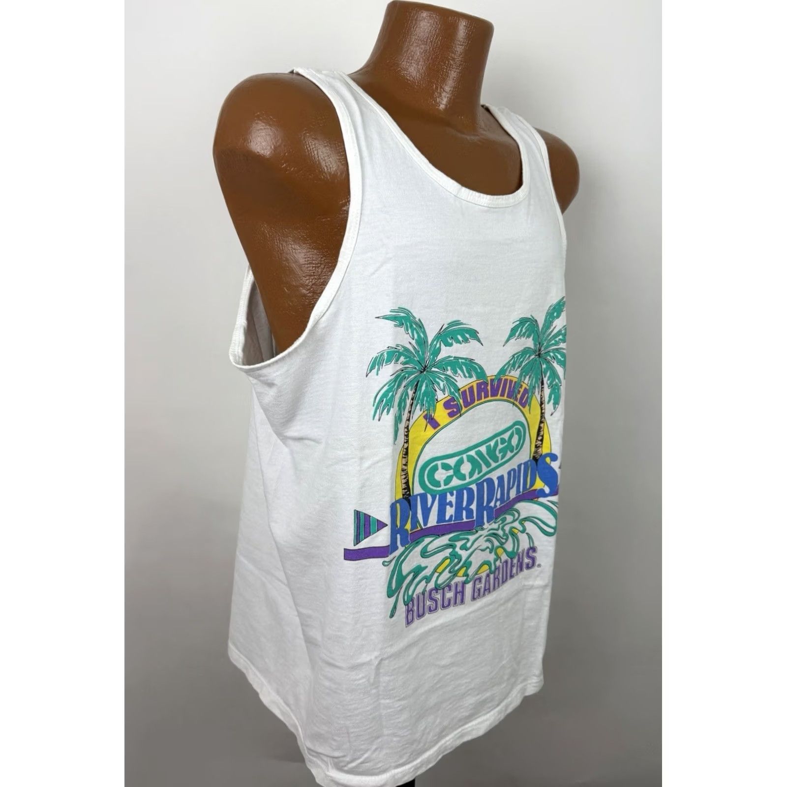 Vintage VINTAGE Busch Gardens Tank Top Large Mens 90s Florida Beach Vaporwave White Size US L / EU 52-54 / 3 - 6 Thumbnail