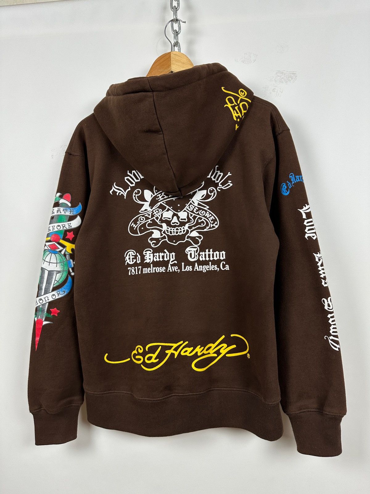 Ed Hardy Vintage Ed Hardy Rhinestones Skull Zip Up Brown Hoodie Size US M / EU 48-50 / 2 - 1 Thumbnail