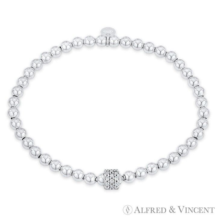 Other 4mm Ball & 6mm CZ Crystal Cylinder Bead Stretch Bracelet Size ONE SIZE - 1 Preview