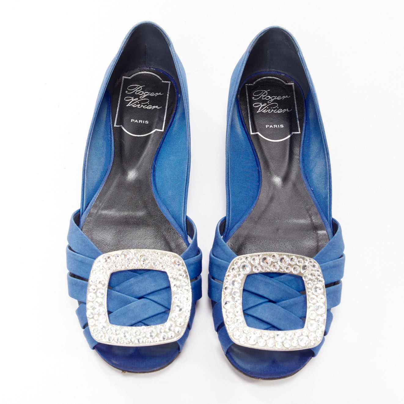 Roger Vivier ROGER VIVIER blue satin crystal square buckles woven front pep toe flats EU34.5 Size US 4.5 / IT 34.5 - 1 Thumbnail