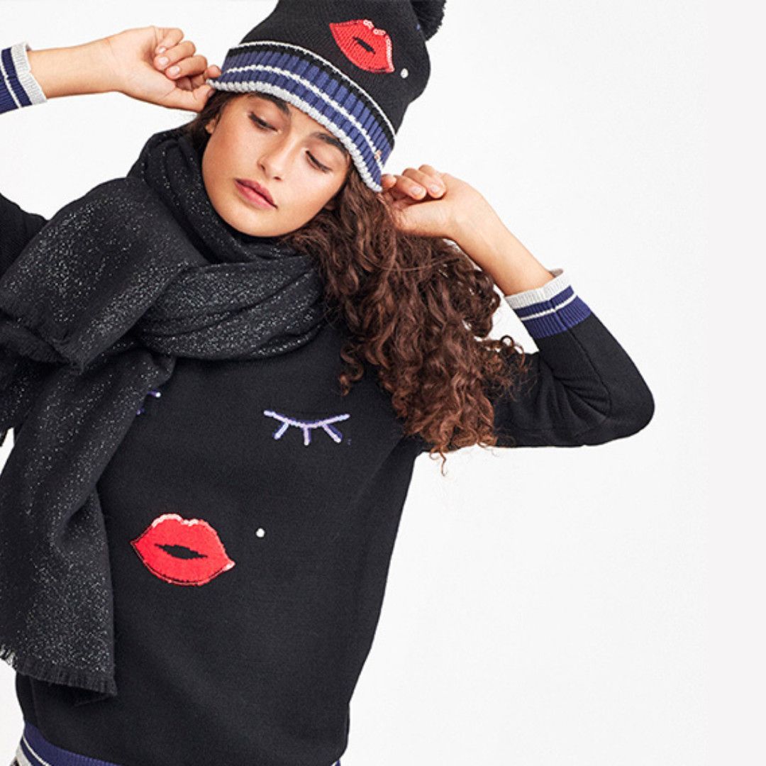 Esprit ESPRIT Navy Winter Beanie Hat w/ Pom Pom & Fun Embroidery Size ONE SIZE - 1 Thumbnail