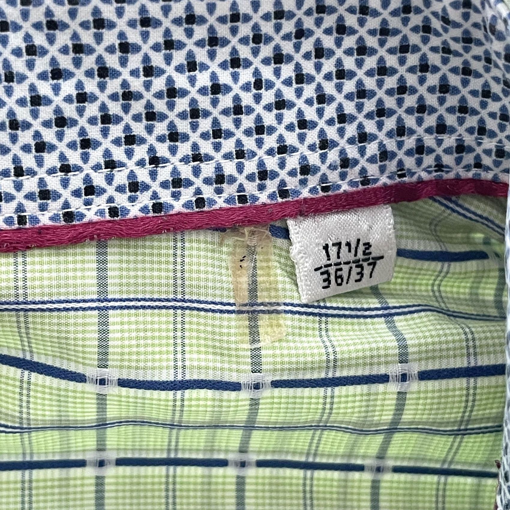 BUGATCHI BUGATCHI Green Blue Plaid Dress Shirt Mens Regular Size 17.5 Size 48R - 4 Thumbnail