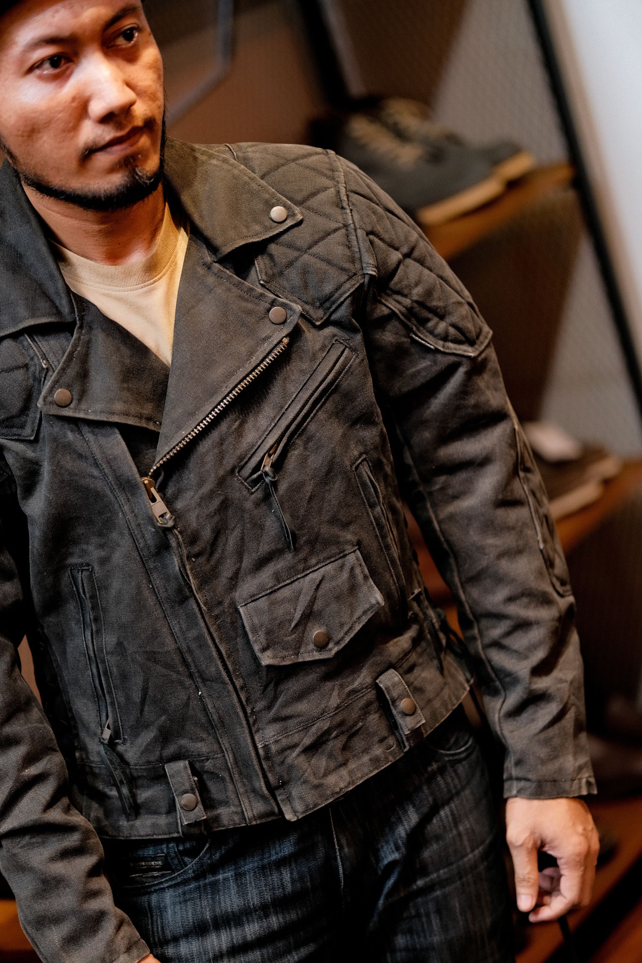 Kadoya Kadoya KS Leather Biker Canvas Jaket | Grailed