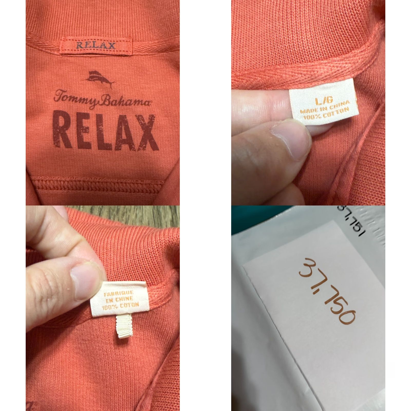 Tommy Bahama Tommy Bahama Sweater Men's Large Orange 1/4 Zipper Pullover RELAX Knit Cotton Mock Neck Long Sleeve Casual - Mens Size US L / EU 52-54 / 3 - 8 Thumbnail