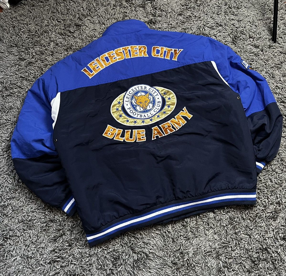 Vintage Leicester FC "Blue Army" Big Logo Bomber Jacket Y2K