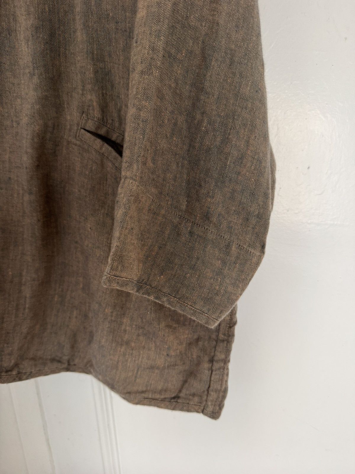 Ts(S) Linen Collarless Easy Jacket Back Slit Brown Navy Chambray Size US S / EU 44-46 / 1 - 14 Thumbnail