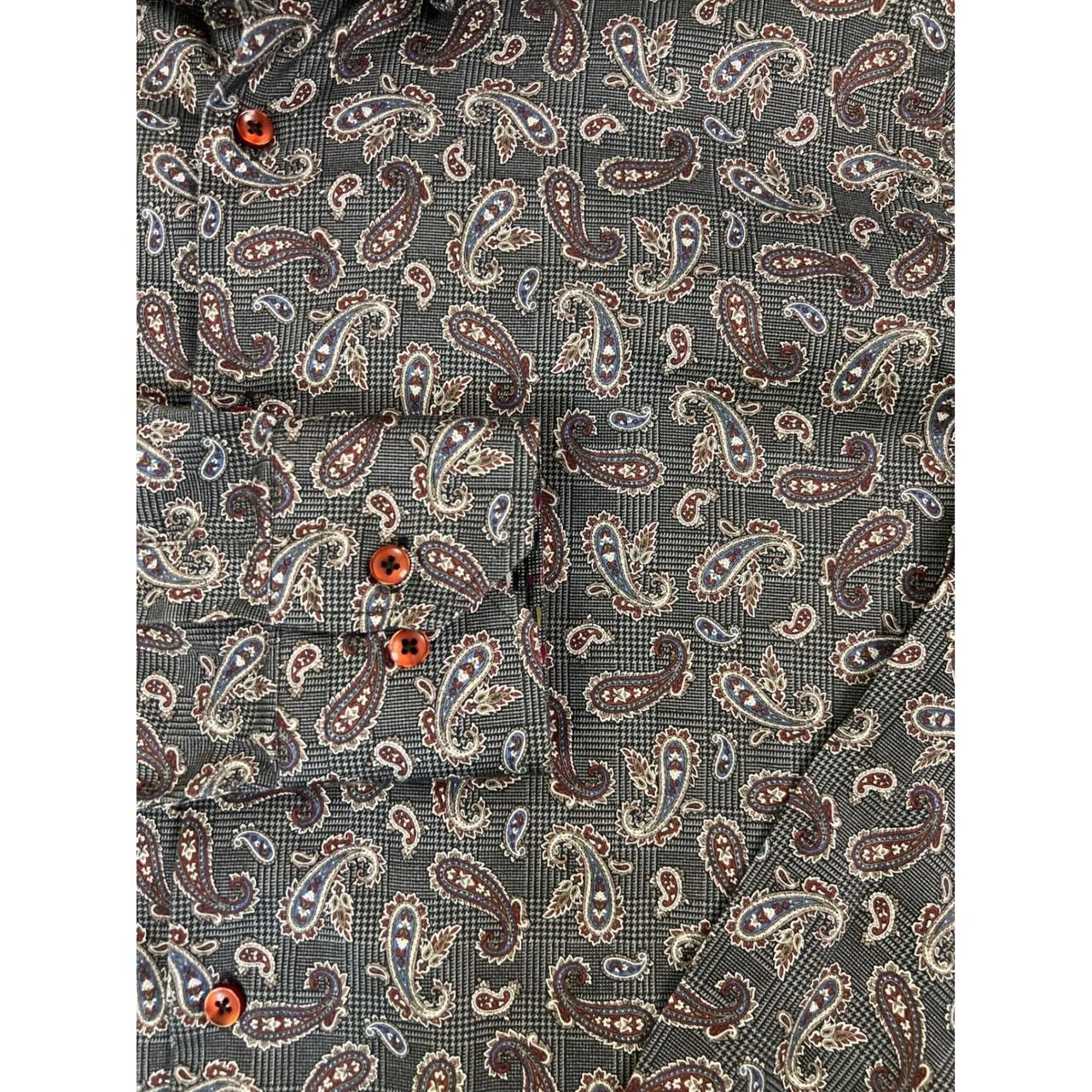 Luchiano Visconti Visconti Black Mens LG Paisley Plaid Button Down Shirt Grey Size US L / EU 52-54 / 3 - 3 Thumbnail