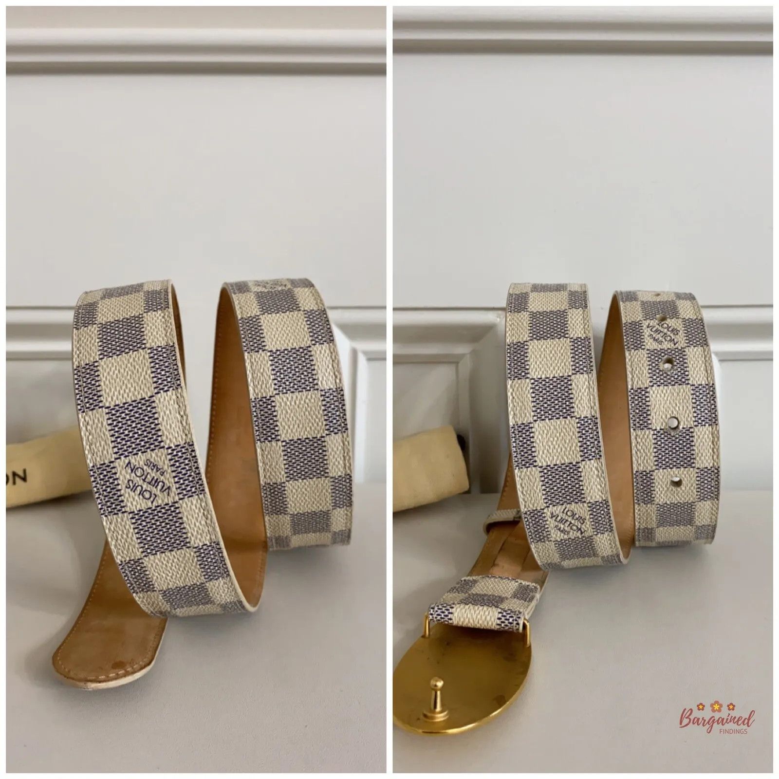 Louis Vuitton Louis Vuitton Damier Azur Canvas Leather Voyage Belt Size 28 - 4 Thumbnail