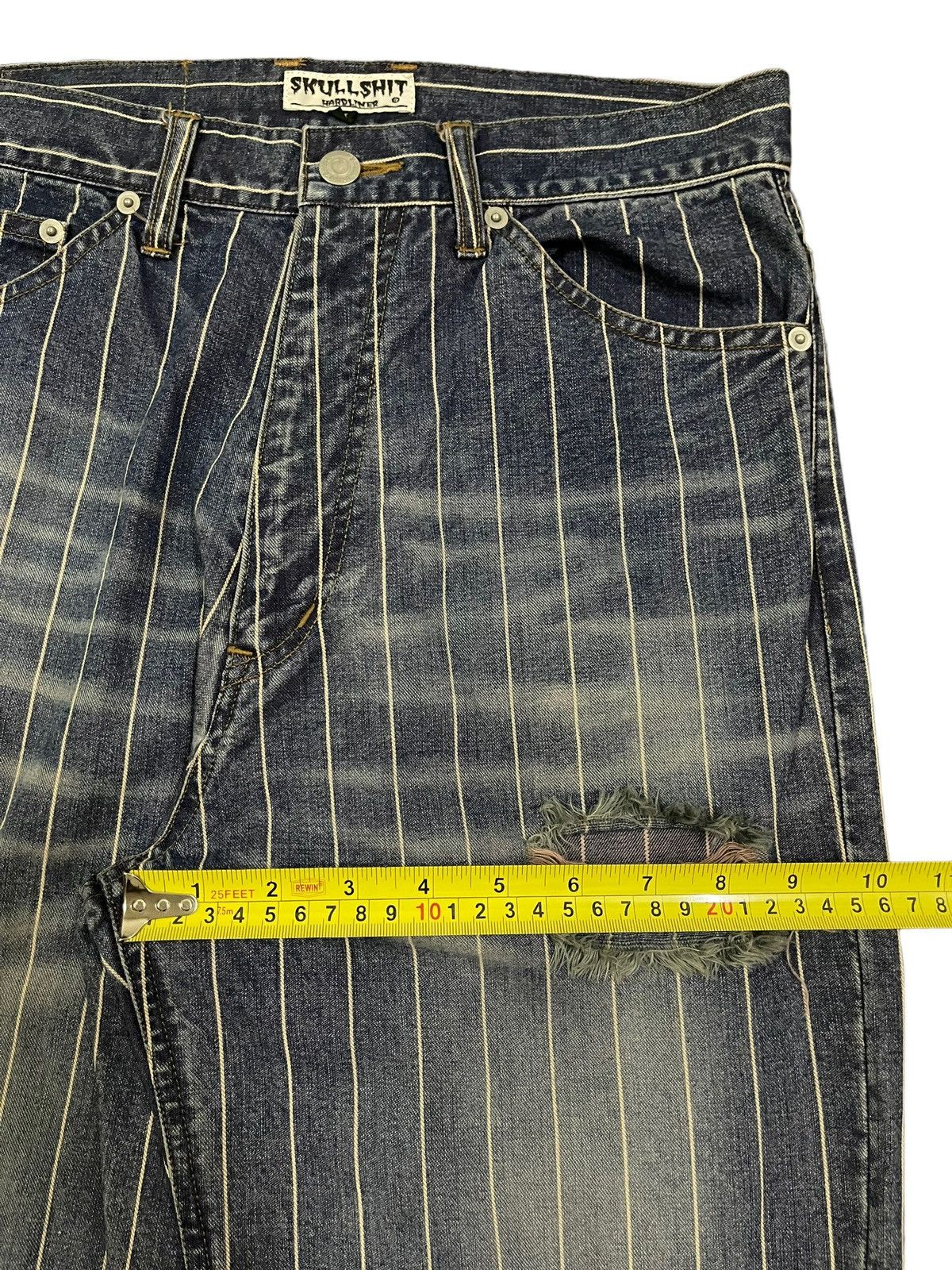 14th Addiction Vintage Japanese Skull Shit Distressed Style Stripe Jeans Size US 29 - 15 Thumbnail