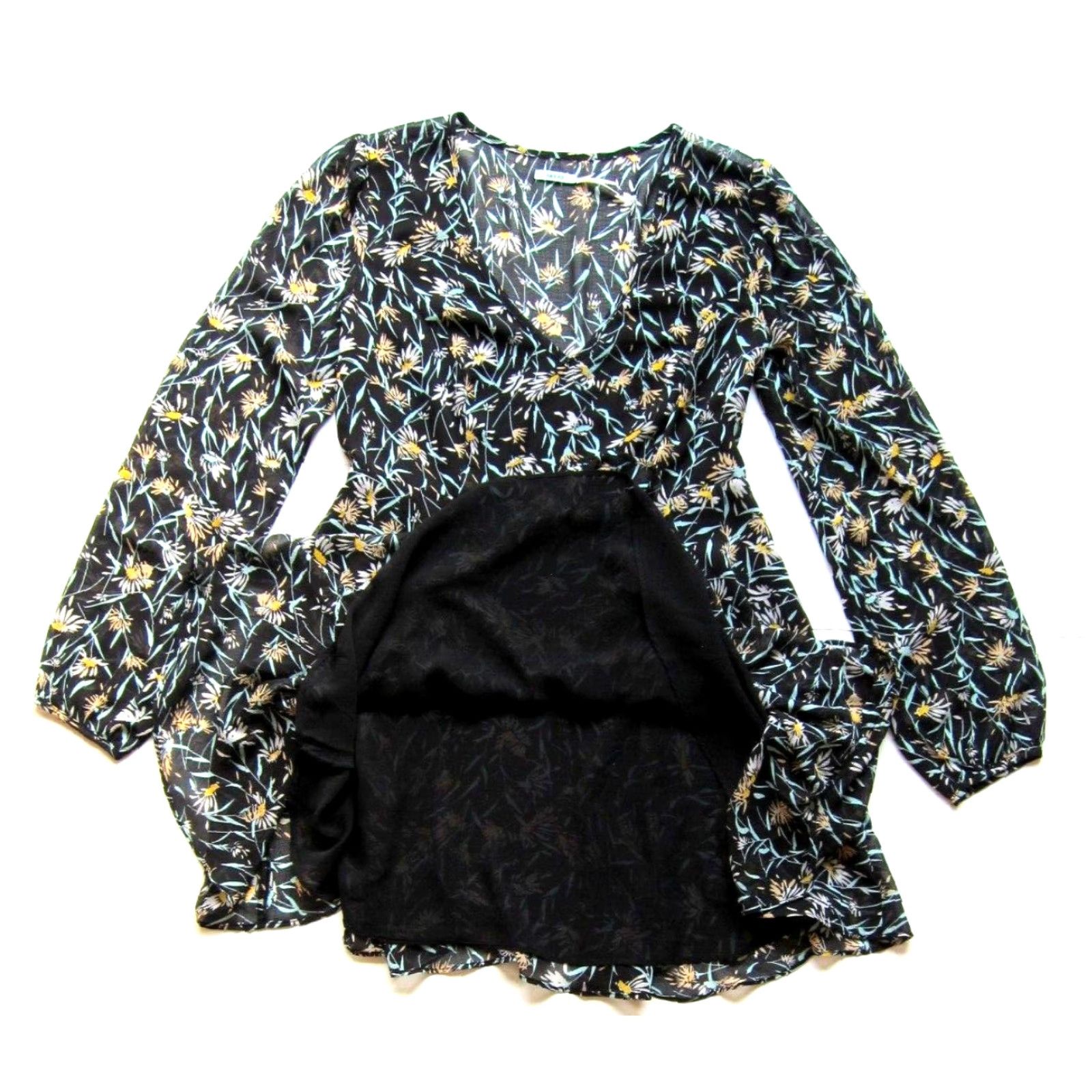 Vintage Kimchi Blue Black Floral Daisy Sheer Fit Flare Long Sleeve Blouse 4 Size S / US 4 / IT 40 - 5 Thumbnail