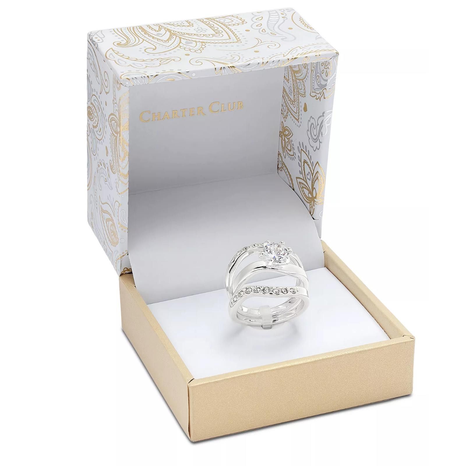 Charter Club Charter Club Fine Silver Plate Crystal Wavy Ring 3-piece Size ONE SIZE - 2 Thumbnail