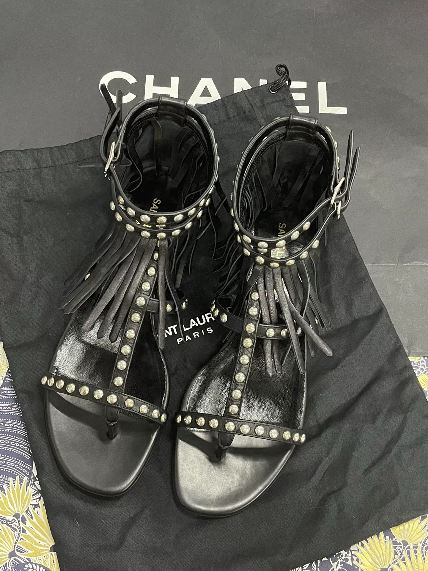 Saint Laurent Paris Saint Laurent Beaded Tassel Flat Sandals Size US 5.5 / IT 35.5 - 1 Thumbnail