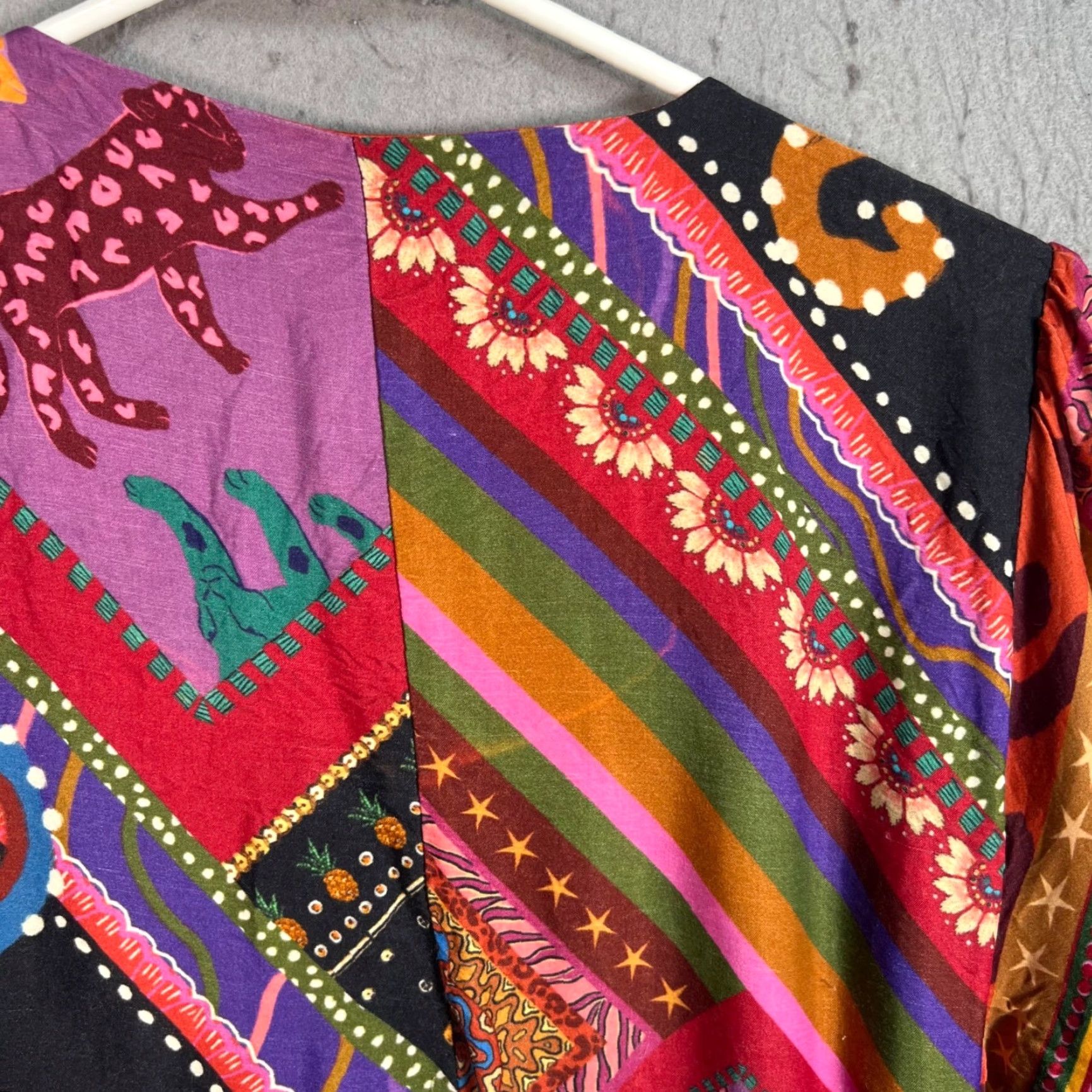 Farm Rio Farm Rio Wrap Dress Mini 3/4 Sleeve V-Neck Multicolor Colorful Casual Party/Cocktail Womens Adult Medium (M) Short Size M / US 6-8 / IT 42-44 - 7 Thumbnail