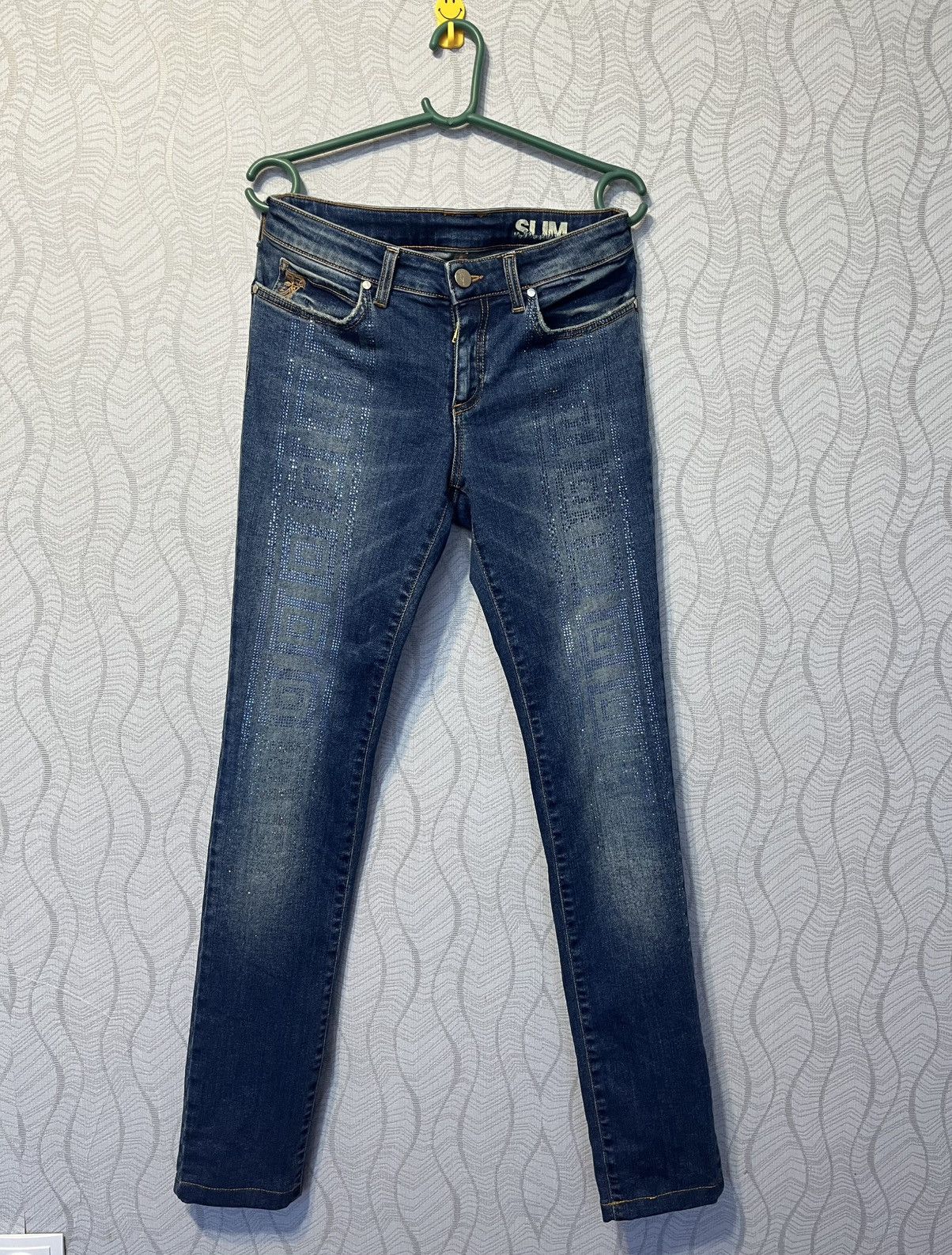 Gianni Versace Blue Slim Jeans Strass Lamp Shade