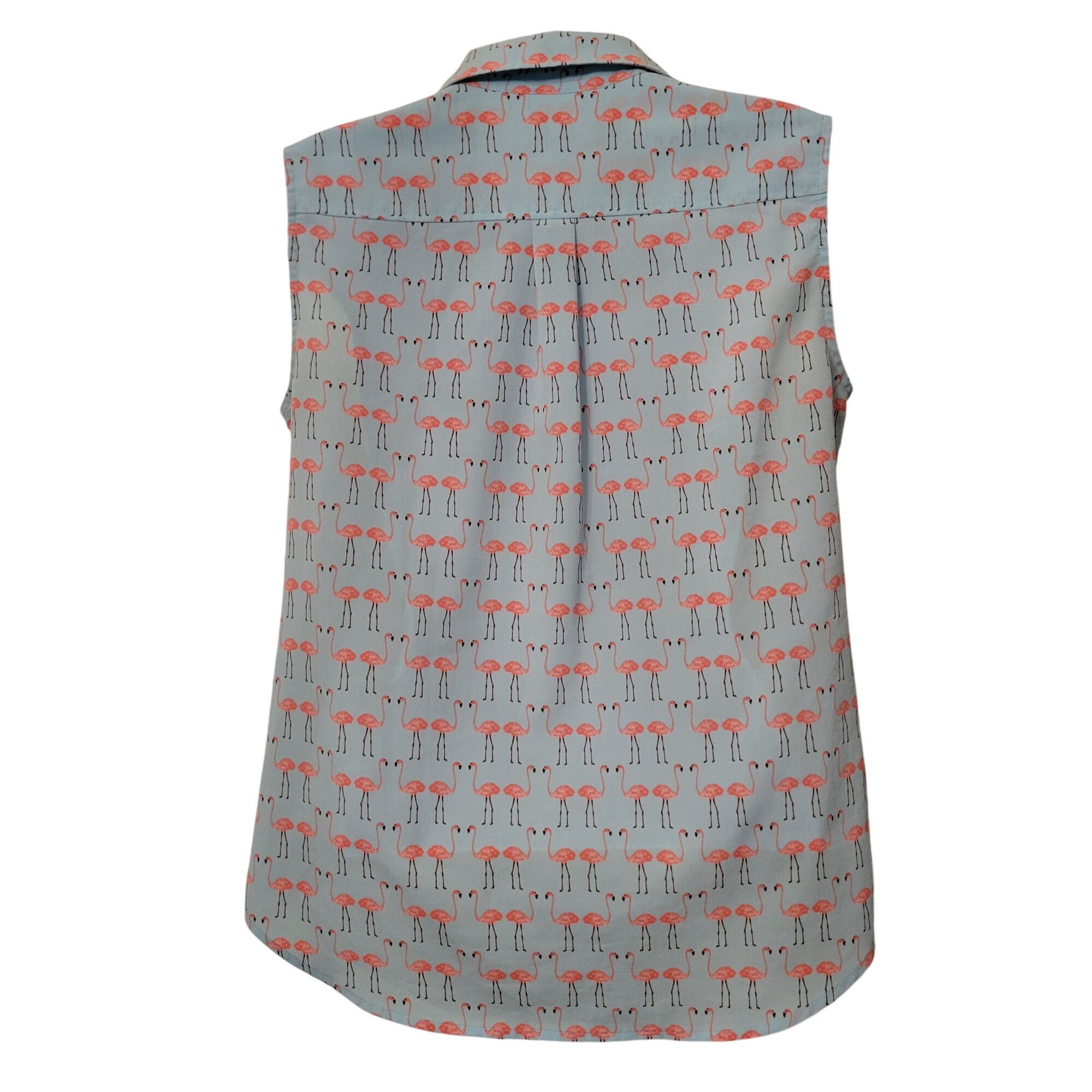 Talbots Talbots Sleeveless Button Front Shirt S Flamingos Blue Pink Size S / US 4 / IT 40 - 3 Thumbnail
