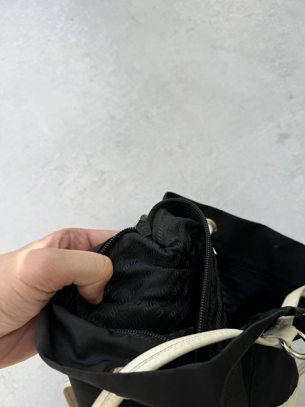Prada Prada Nylon Totes Bag Black And White Lampo Furniture Size ONE SIZE - 11 Thumbnail