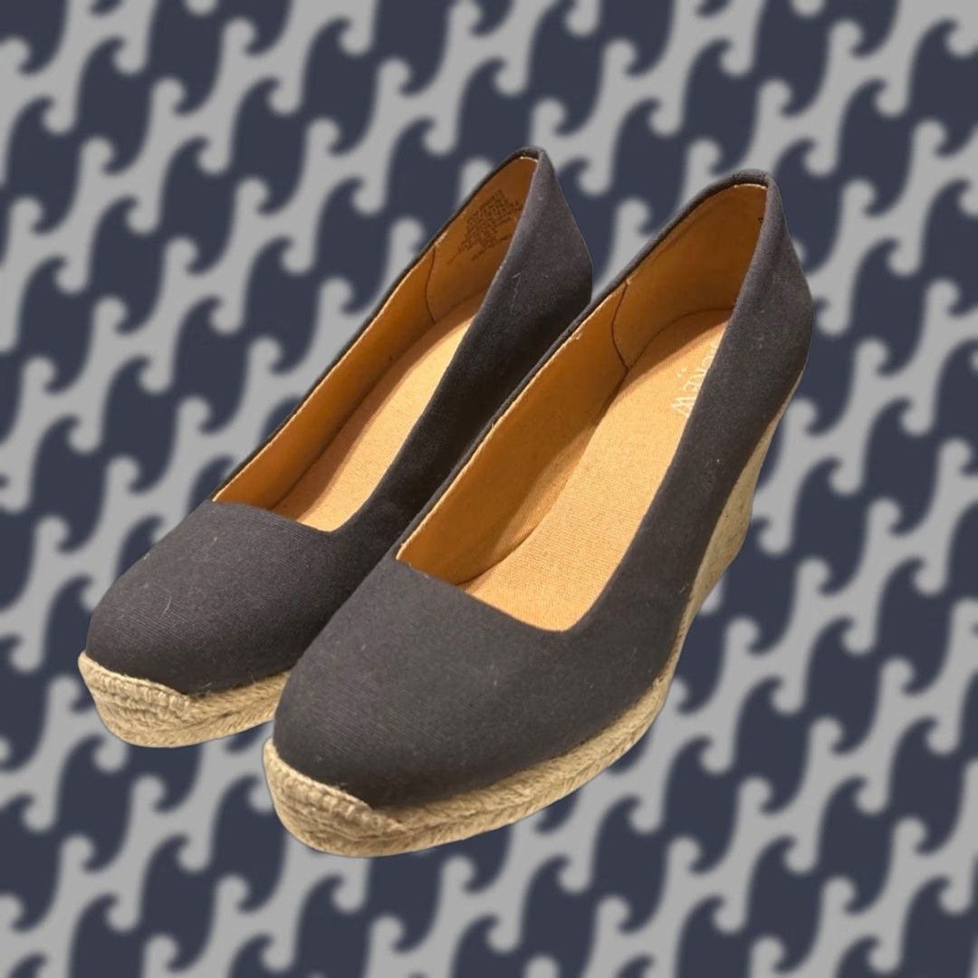 VINTAGE Espadrille Wedges Women's Size Canvas Blue Casual