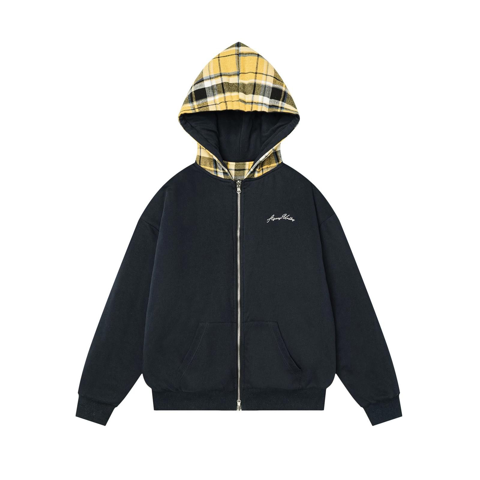 Reversible Plaid Lined Zip-Up Hooded Jacket