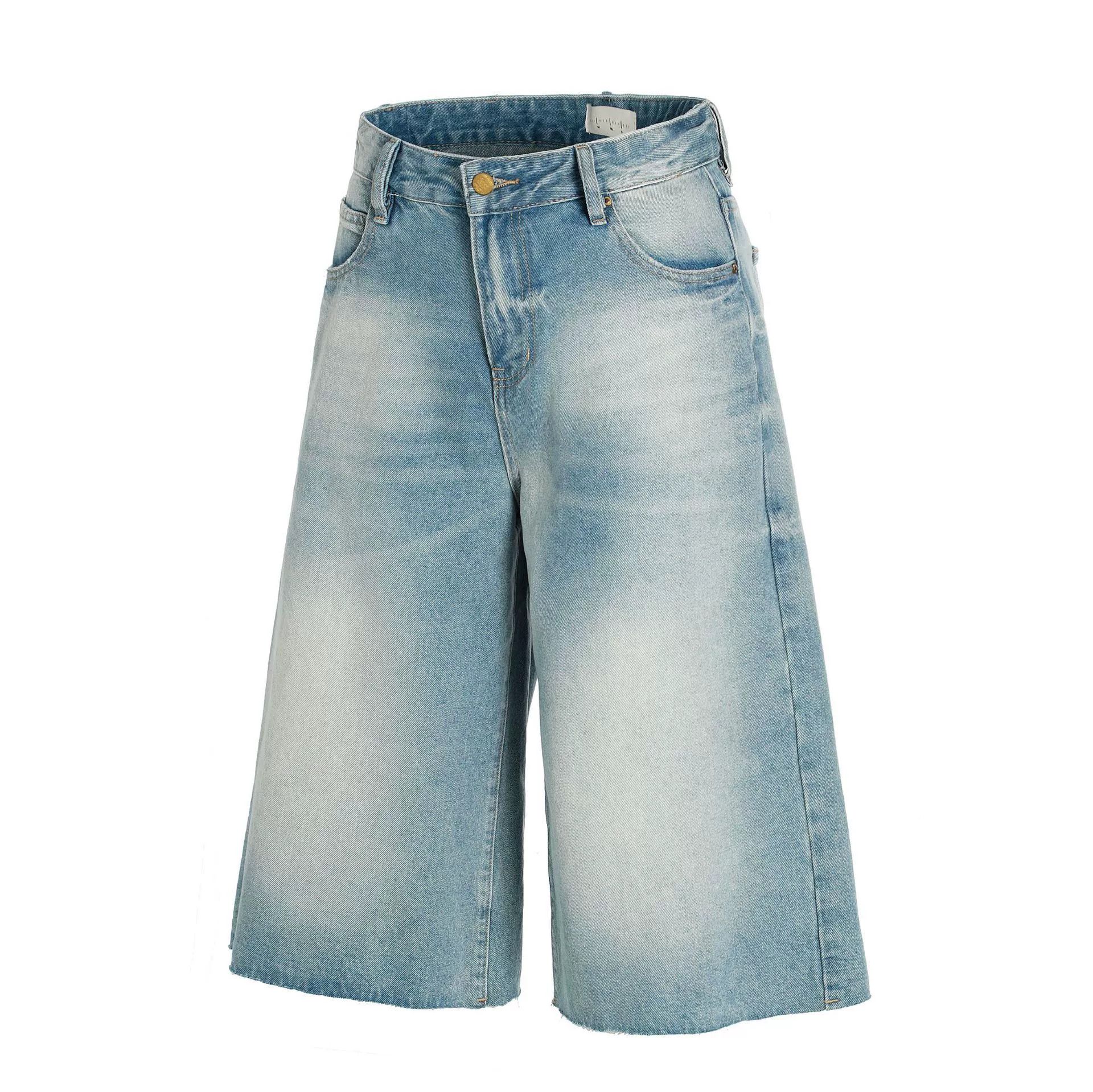 Jean American distressed men's vintage raw edge blue denim shorts Size US 32 / EU 48 - 2 Thumbnail