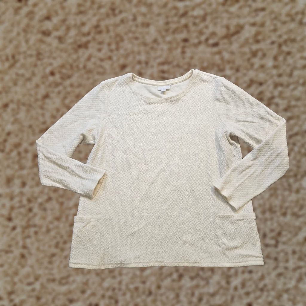J. Jill J. Jill Shirt Women Medium White Texture Embossed Pocket Long Sleeve Basic Casual Size M / US 6-8 / IT 42-44 - 1 Thumbnail