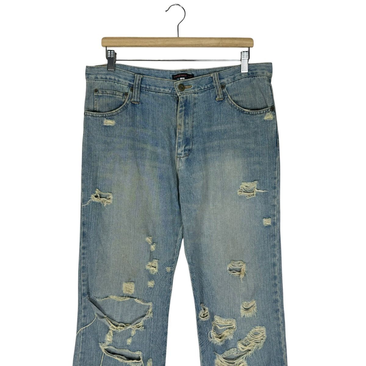 Designer × Japan Blue Jeans × Japanese Brand 🌟TTU JAPAN SHOT GUN DENIM DISTRESSED PANTS Size US 34 / EU 50 - 2 Thumbnail