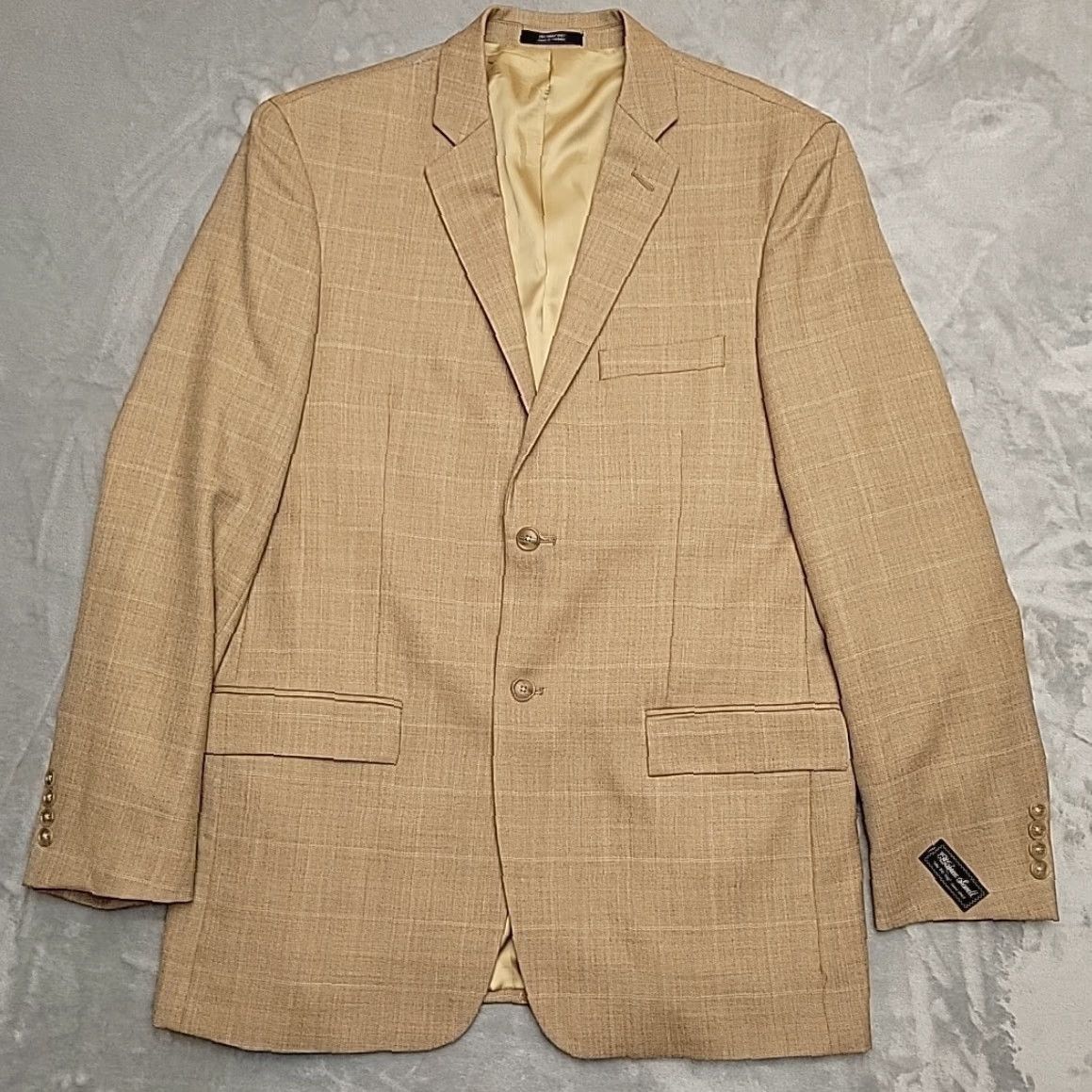 Vintage VTG Warren Sewell Blazer Mens 42L Beige Brown 100% Wool Plaid Regent Suit Coat Jacket Two-Button Notch Lapel Single-Vented Dry Clean Only Mens Size 42R - 3 Thumbnail