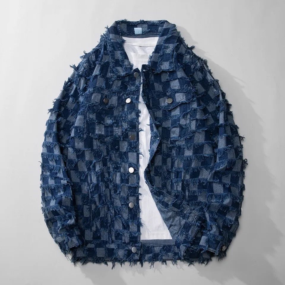 Blue Plaid Tassel Denim Jacket