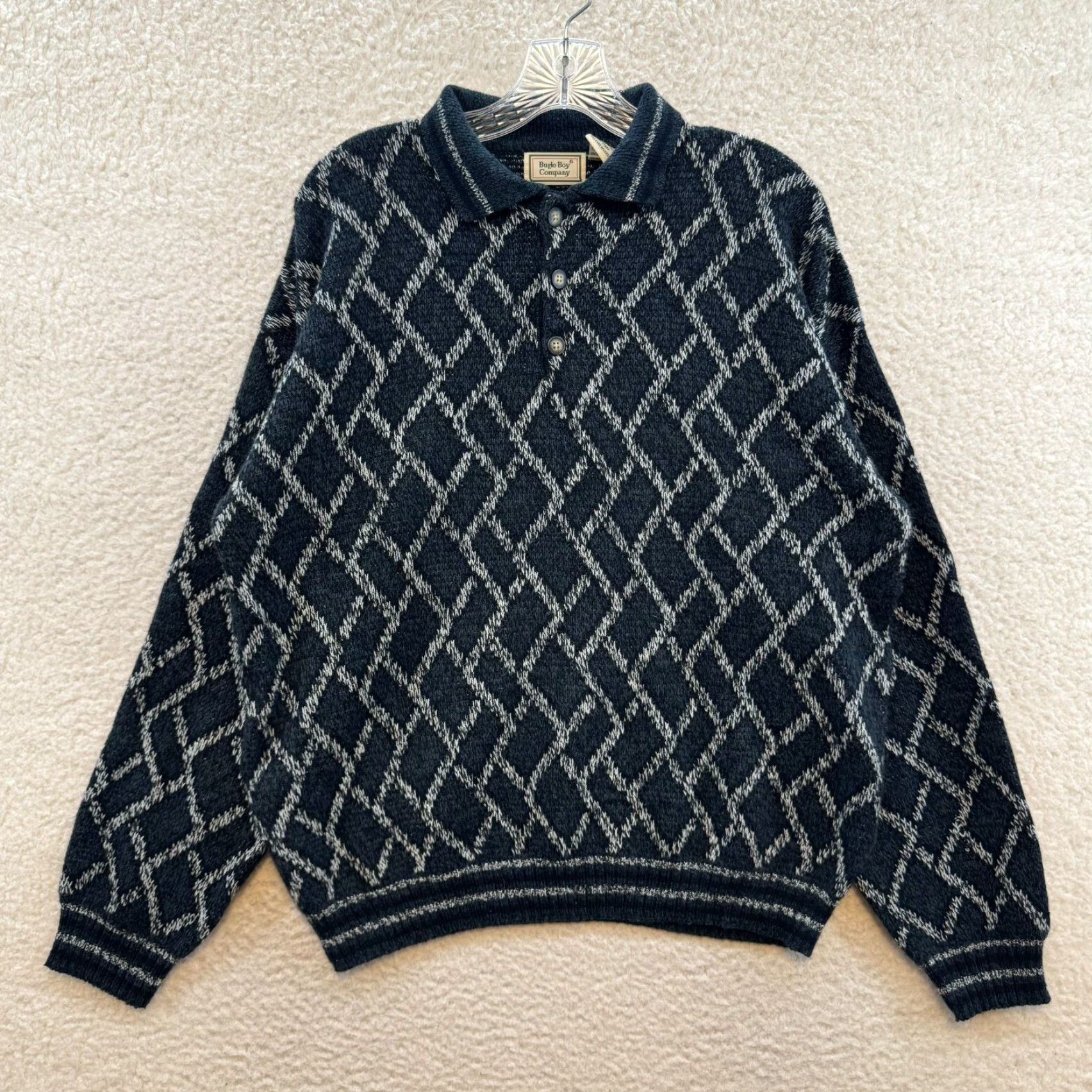 Bugle Boy VINTAGE Bugle Boy Sweater L Mens Geometric 80s 90s Gray Cosby Fresh Prince Grandpa Size US L / EU 52-54 / 3 - 2 Thumbnail