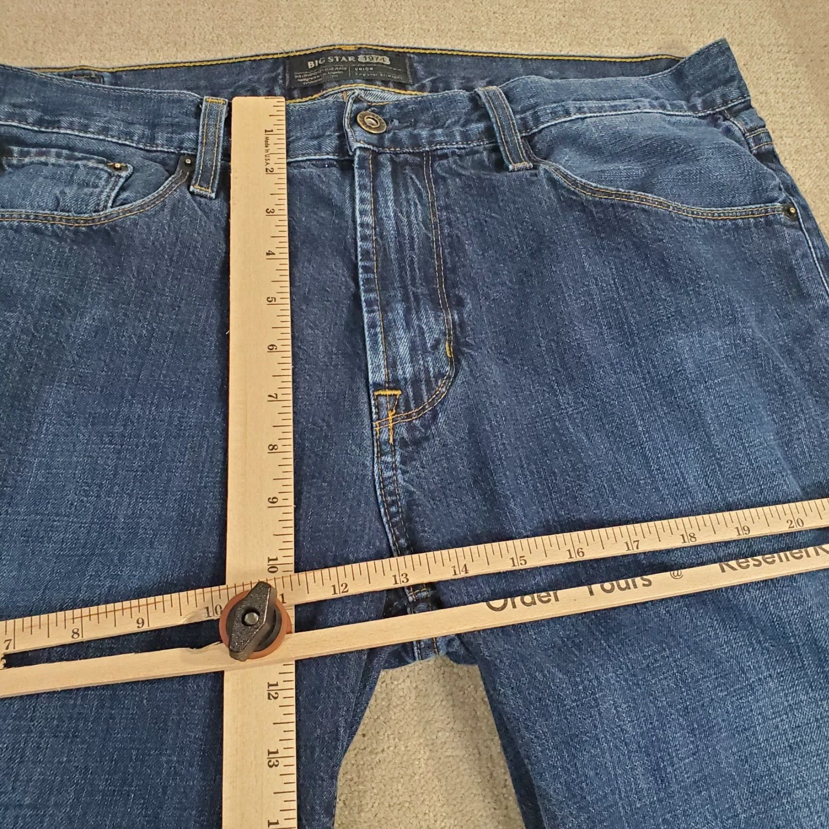 Denime BIG STAR Jeans Mens 34 R Blue Regular Straight Leg Dark Wash Denim Size US 34 / EU 50 - 4 Thumbnail