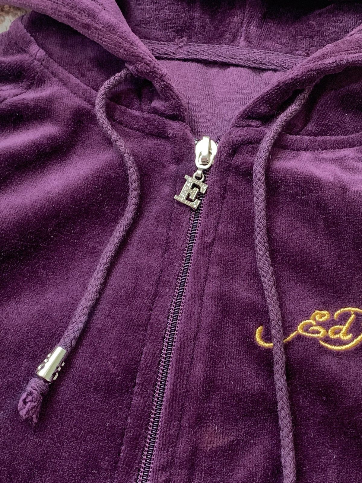 Ed Hardy VINTAGE VELOUR ED HARDY 2000s CROPPED ZIP UP HOODIE Size S / US 4 / IT 40 - 7 Thumbnail