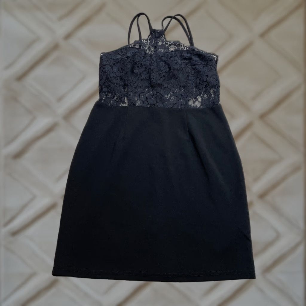 Boohoo VINTAGE Boohoo Dress Shift Womens 14 Black Lace Sheer Sleeveless Zip Round Neck Knee Length Solid / Fall Spring Summer Winter Womens Size XL / US 12-14 / IT 48-50 - 1 Thumbnail