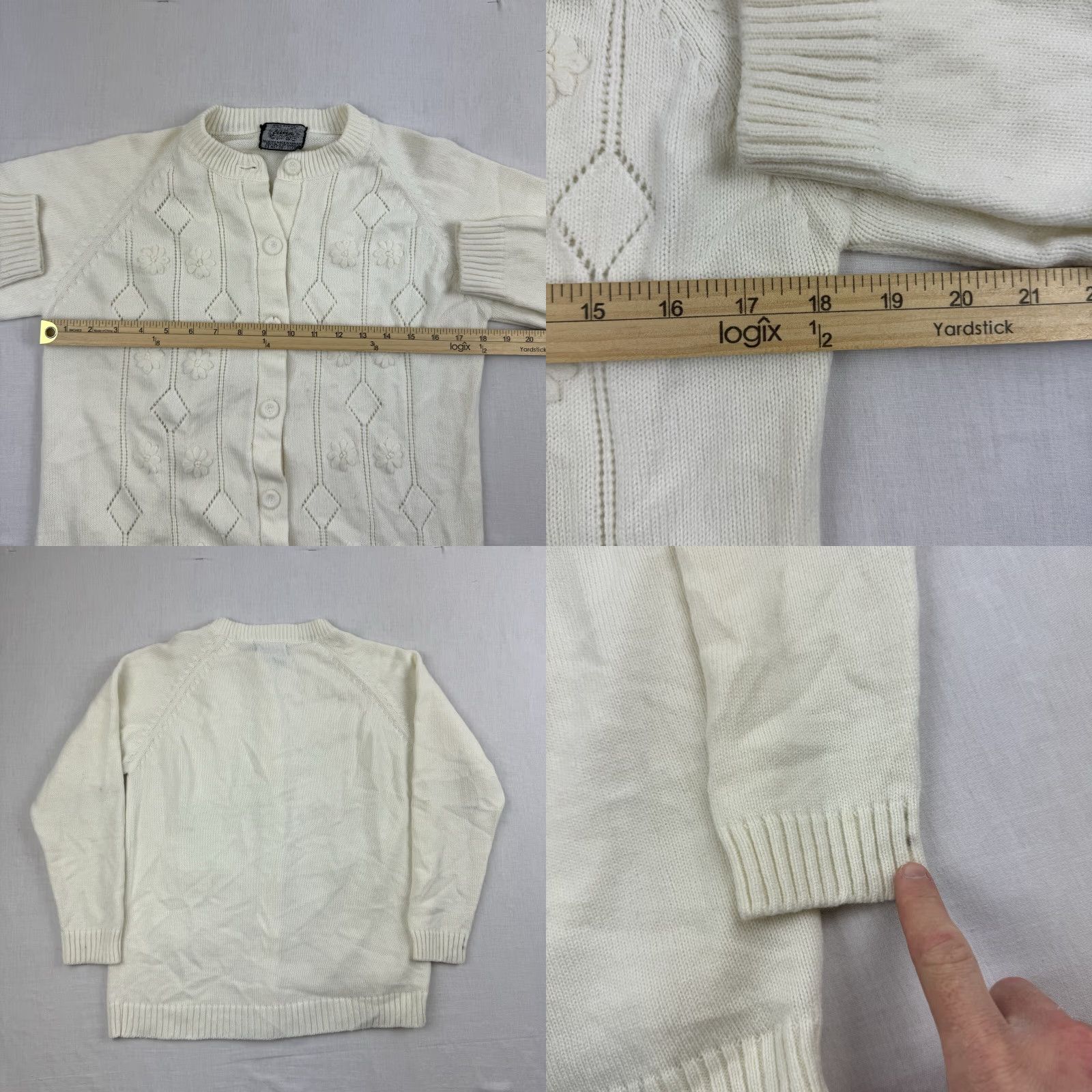 Vintage VINTAGE Eileen Cardigan Sweater Womens Large White Flowers Cute Fun Button Up Size L / US 10 / IT 46 - 8 Thumbnail