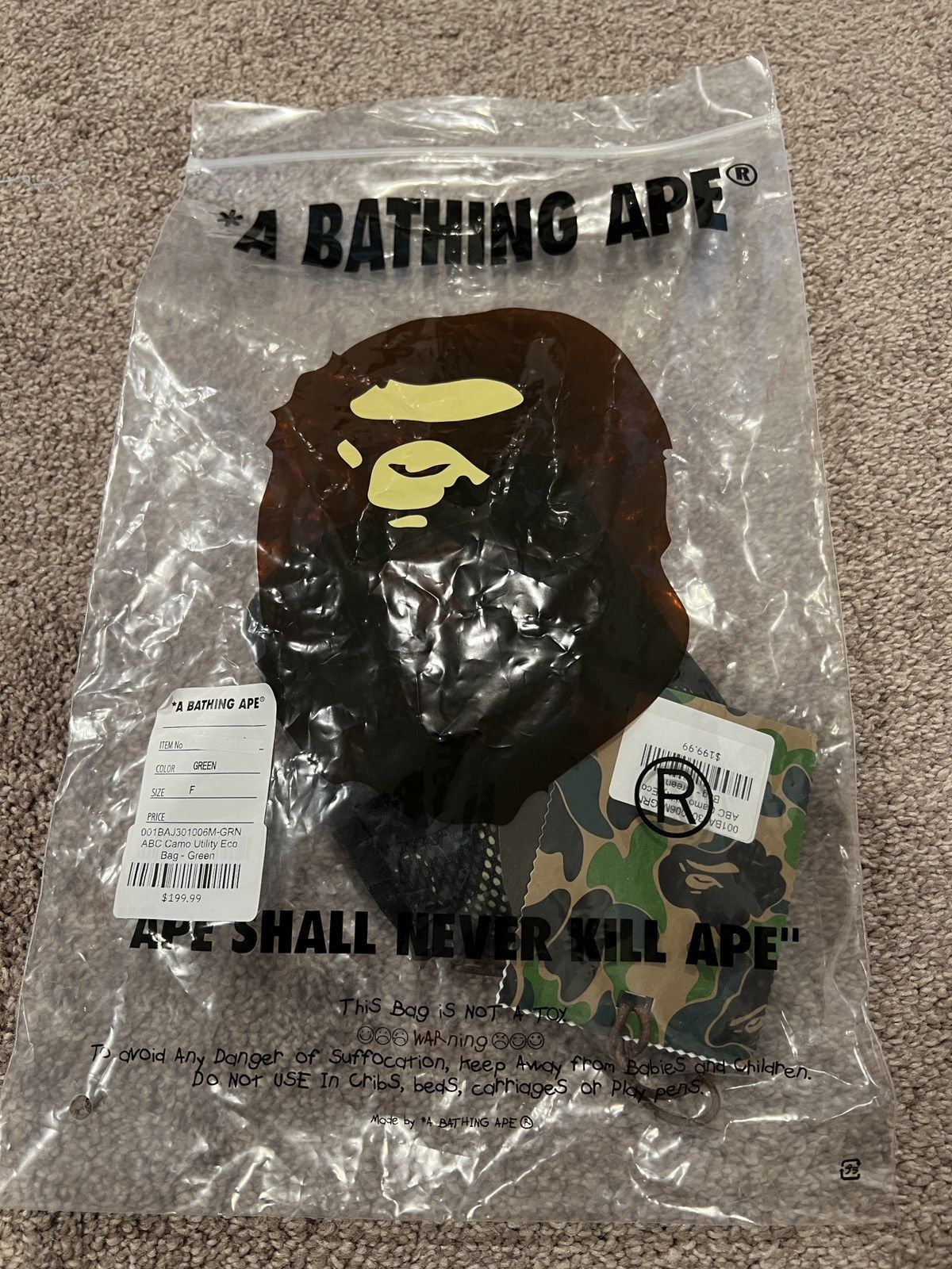 Bape Brand new A Bathing Ape Bape camo green utility bag Size 28 - 4 Thumbnail